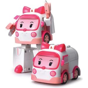 UNIVERS MINIATURE Robocar Poli - Véhicule Robot Transformable Ambre - 10 cm - Se transforme en Robot ou en Voiture Ambulance