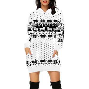 ROBE Robe De Noël Femme- Pull De Noël Famille- Moche Sweat À Capuche Hiver Chaude Poche À Manches Longues Pull Noel Pullover - blanc noir