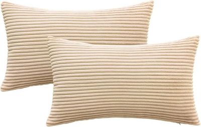 Housses De Coussin Velours Côtelé Rayé – Lot De 2, 40x40 Cm – Style Bohème Pour Canapé, Salon, Déco Intérieure
