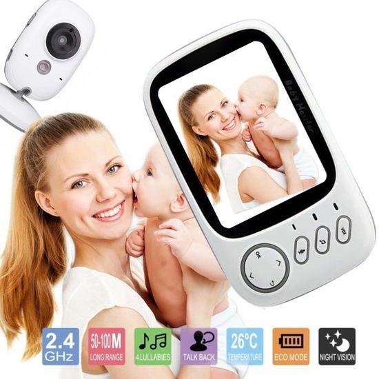 Babyphone Caméra 3.2" LCD Couleur GHB - Bébé Moniteur Vidéo - Vision Nocturne - Surveillance Température
