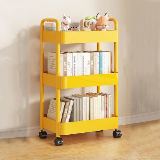 Étagère à Livres, Chariot De Bibliothèque à Roulettes à 3 Niveaux En Métal Avec Roues Verrouillables, Chariot Utilitaire De Rangement De Bibliothèque élégant Et Moderne Pour La Maison