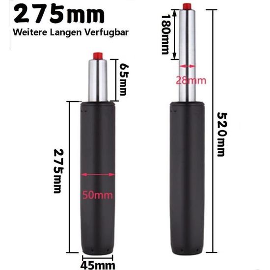 Ressort à Pression de Gaz Pour Chaise de Bureau, Longueur Totale 432-692mm, Remplacement Piston Ascenseur Droite élévation à Gaz, pour Fauteuil tabourets, Charge maximale : 200 kg - Chromé - 380 mm Ressort à Pression de Gaz Pour Chaise de Bureau, Longueur Totale 432-692mm, Remplacement Piston Ascenseur Droite élévation à Gaz, pour Fauteuil tabourets, Charge maximale : 200 kg - Chromé - 380 mm