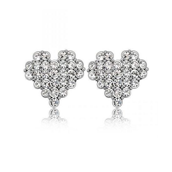 Boucles D'oreilles En Or Blanc 9ct – Forme Cœur Avec Cristal, Fermoir Papillon | Neuf Avec étiquettes
