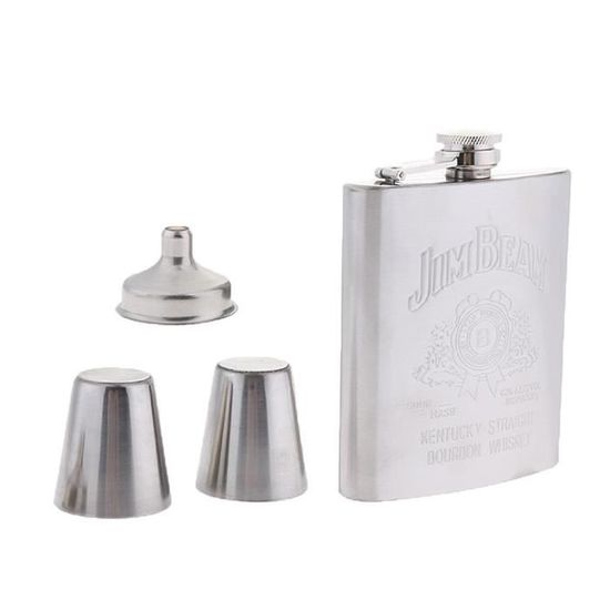 Kit Flasque à Vodka/whisky En Acier Inoxydable - 2 Tasses + Entonnoir + Revêtement Cuir PU - Motif CCCP, Capacité 8 Oz (236,8 Ml)