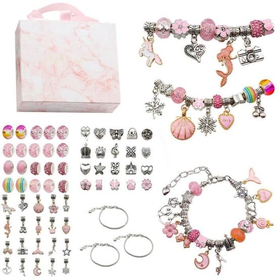 CGBOOM Kit Création Bijoux Fille – Bracelets Charms & Perles, 3 Chaînes, 20+ Breloques, Coffret DIY Enfant 5-12 Ans, Cadeau Anniversaire Noël