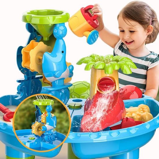 DeAO Table De Sable Et D'Eau Pour Enfants 3-en-1 Avec Jeu De Pêche - 26 Accessoires Inclus, Idéale Dès 3 Ans
