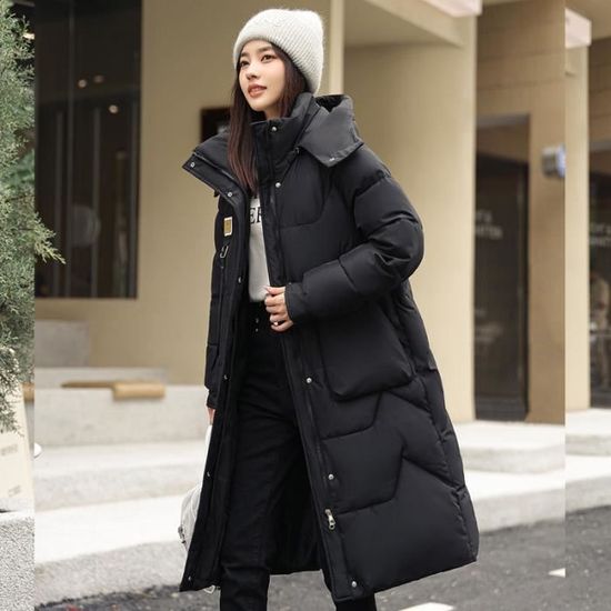 Doudoune Longue Femme Hiver a Capuche Doudoune epaissir Chaud Noir Noir Cdiscount Pret a Porter