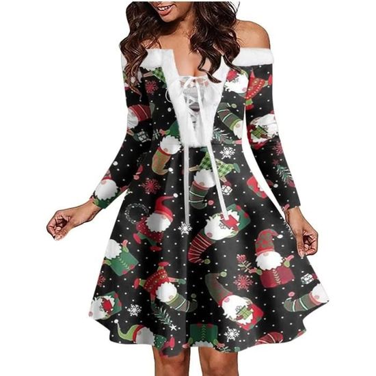 Robes de Noël pour Femmes, Robe de Noël pour Femmes, Robe Vintage à Manches Longues, Costume de