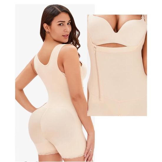 Body Gainant Femme Ventre Plat - Taille Haute Avec Bretelles Détachables - Entrejambe Ouvert - Contrôle Ferme - Taille 3XL Beige