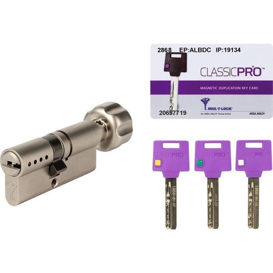 Cylindre 2 entrées Classic Pro Mul-T-Lock - Laiton nickelé - Haute