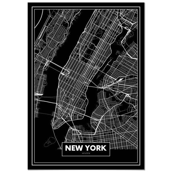 Poster Panorama Carte Noir de New York 50x70 cm - Imprimée sur Poster ...