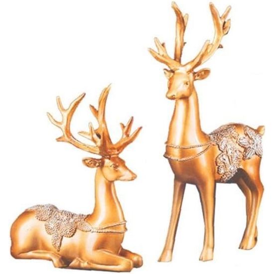 2pcs Christmas de Noël Rennes Sculpture Deer Figurine Statue Accueil Office Décor Statues Famille Artisanat Ornement Or