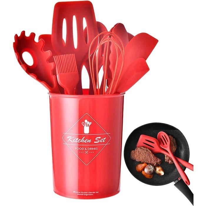 Lot de 10 ustensiles de Cuisine en Silicone Ustensiles de Cuisine avec Un Seau de Rangement