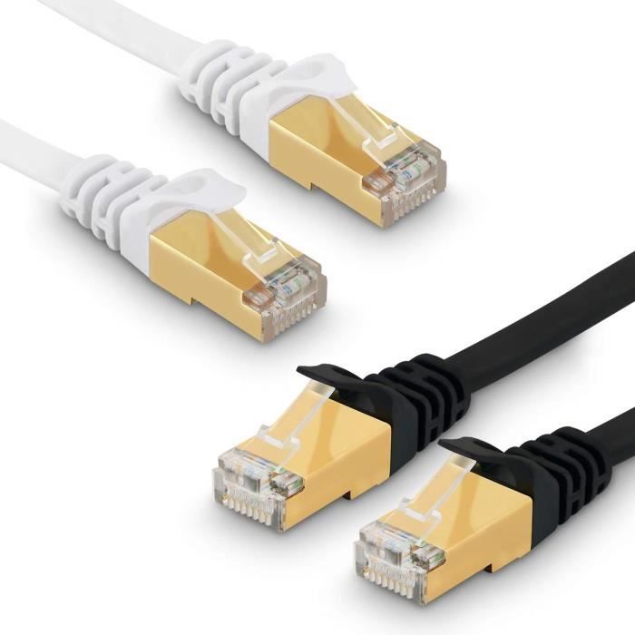 Compatible Cat5/Cat5e/Cat6 pour Routeur/Modem/TV Box/Consoles de Jeux Vidéo/Boîtiers ADSL/Switch etc 15M Noir Câble Ethernet Cat 7 Câble Réseau 10Gbps avec 650 MHz Fiches RJ45 U/FTP Blindage 