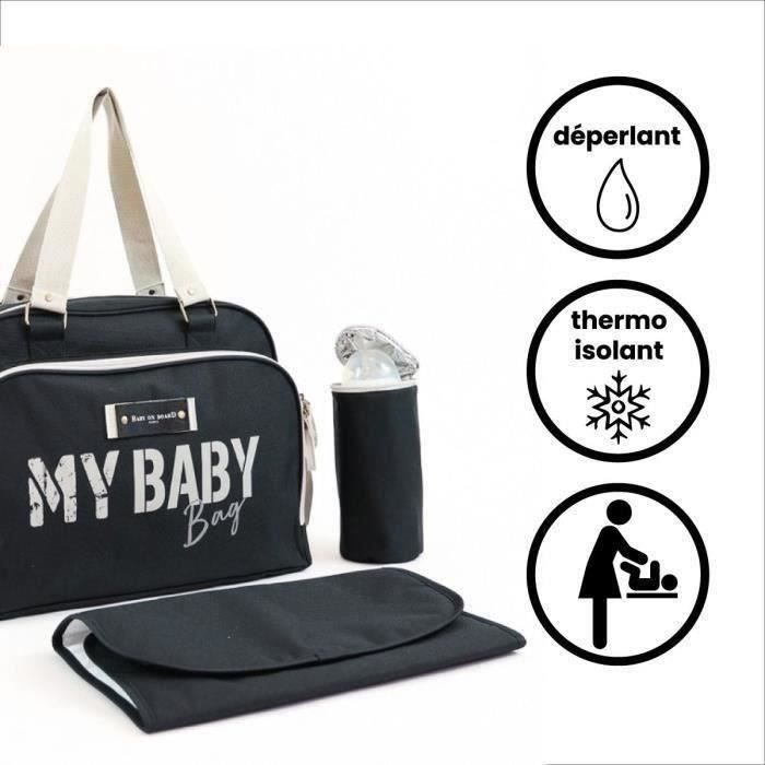 Sac à langer quotidien BABY ON BOARD SIMPLY BABYBAG - Noir - Grande Capacité - Matelas à langer - Porte Biberon Isotherme