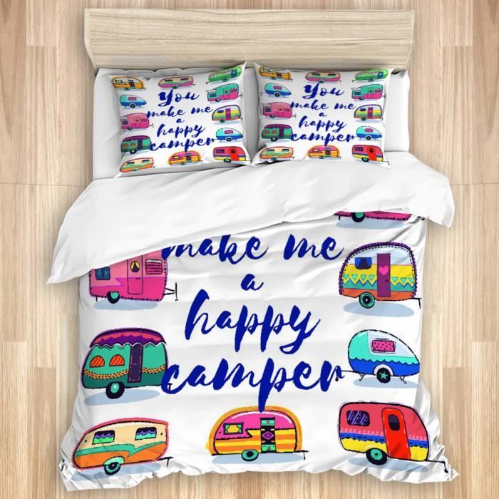 Parure De Couette Vous Mez Heureux Citation De Motivation Campeur Le Graphique De Voyage De Retro De Caravanes Housse De Couette Cdiscount Maison