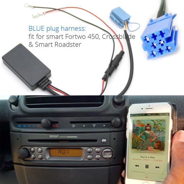 Adaptateur AUX de câble de module compatible Bluetooth de voiture pour Smart Fortwo 450 Roadster Grundig Radio CD 8 broches MINI pri
