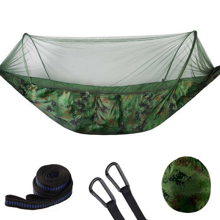 JVSISM Portable Haute Resistance Paracute Tissu Camping Hamac Lit Suspendu avec Moustiquaire Hamac de Couchage en Filet Camo