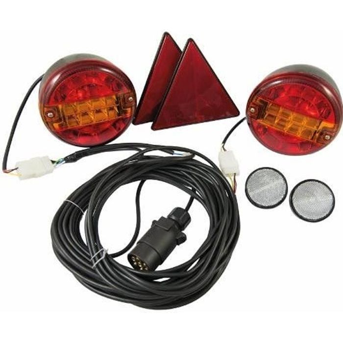 Kit éclairage a feux Led ronds pour remorques 10 mt + 4 mt