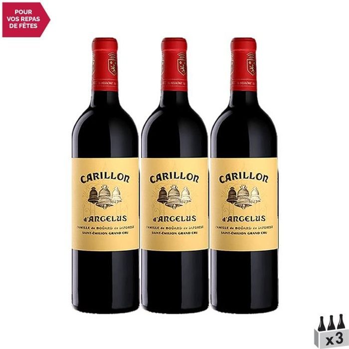 Château Angélus Le Carillon de l'Angélus Rouge 2018 - Lot de 3x75cl - Vin Rouge de Bordeaux - Appellation AOC Saint-Emilion Grand Cr