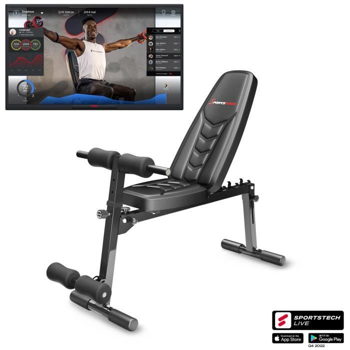 Sportstech BRT500 Banc de musculation innovant 8en1 au design unique en matériau de rembourrage EVA | système de pliage intelligent