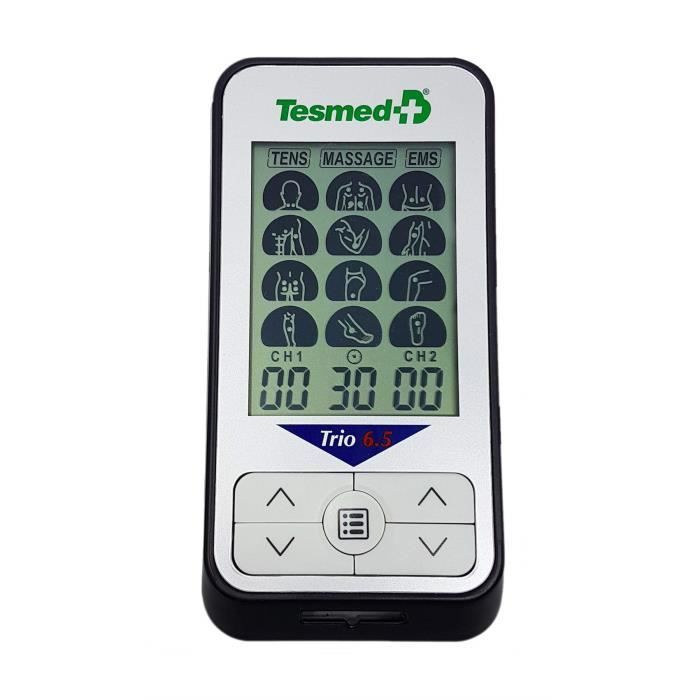 TESMED Trio 6.5 électrostimulation musculaire, TENS antidolori, massage – 36 programmes – 40 niveaux d'intensité – Batterie recha