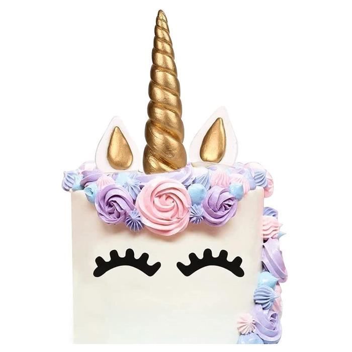 KINBOM 5 Pièces Doré Licorne Décorations Gâteau Cake Topper, Licorne Klaxon Oreilles Cils Set Licorne Décoration de Fête pour L'an