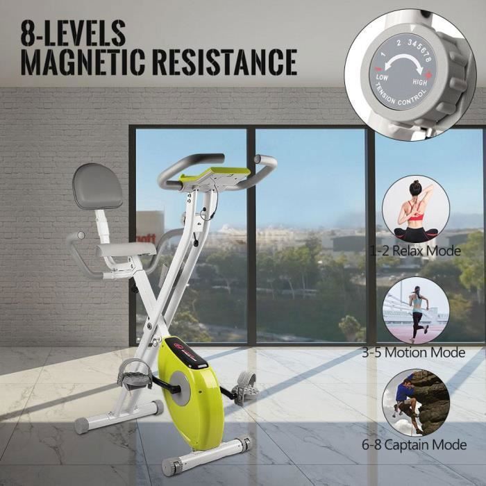 Vélo d'appartement Pliable - HOME FITNESS CODE - Résistance réglables - Entraînement Gym - Vert