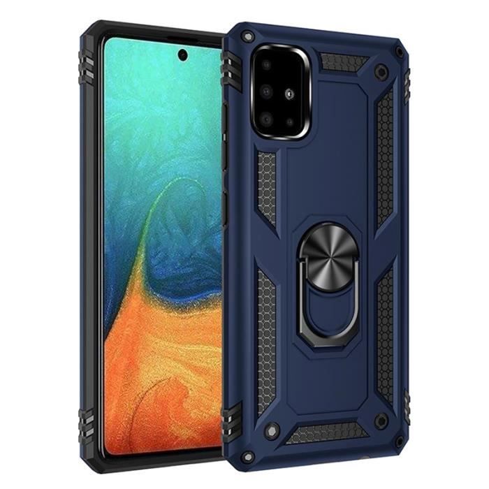 Coque Samsung Galaxy A51, Aimant Support Bague Armure Robuste Silicone Ultra-fin Double Protection Renforcée, Bleu