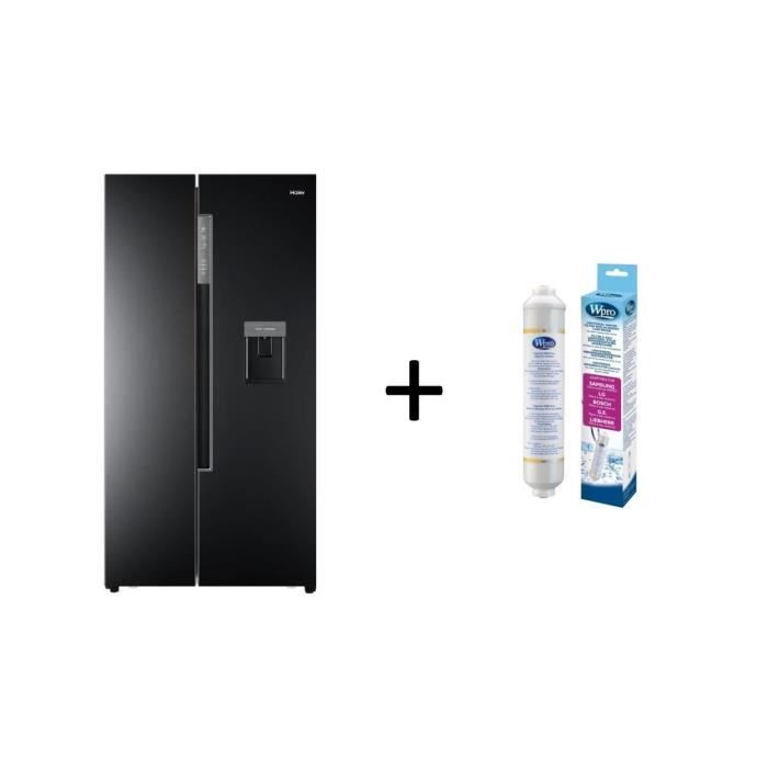 Pack HAIER HRF-522IB6 - Réfrigérateur Américain - 500L (331+169) Noir + PACK Filtre Universel USC100 et Thermomètre TER214 WPRO