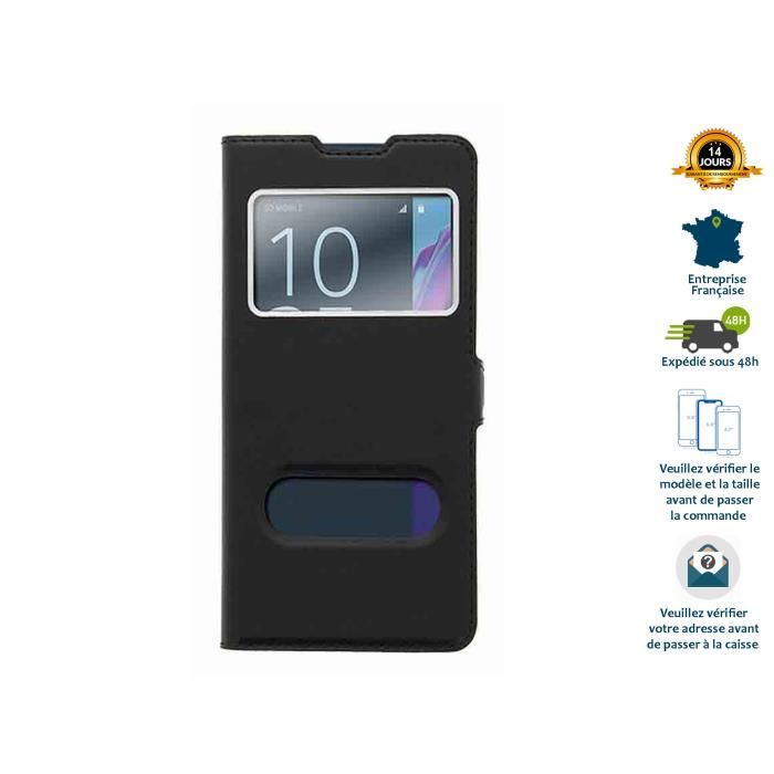 Case® Coque double fenêtres pour Samsung Galaxy J3 2017 et Stand vidéo - Cuir eco coque Noir