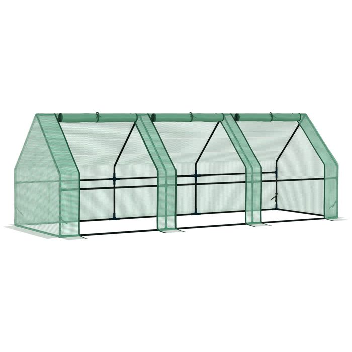 Mini serre de jardin serre à tomates 270L x 90l x 90H cm acier PE haute densité 140 g/m² anti-UV 3 fenêtres avec zip enroulables ...