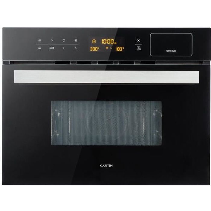 Klarstein Luminance Steam Four micro-ondes encastrable 900W - 34L - Grill 1200W - Vapeur 1500W - Chaleur tournante 1750W - inox noir