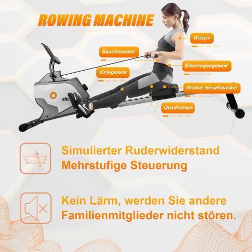 Merax Rameur Pliable,Système de freinage magnétique, Silencieux, écran LCD outil de fitness domestique