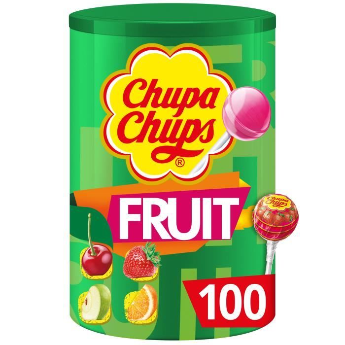 CHUPA CHUPS Tubo de 100 sucettes Fruits - Parfums pomme, fraise, orange et cerise