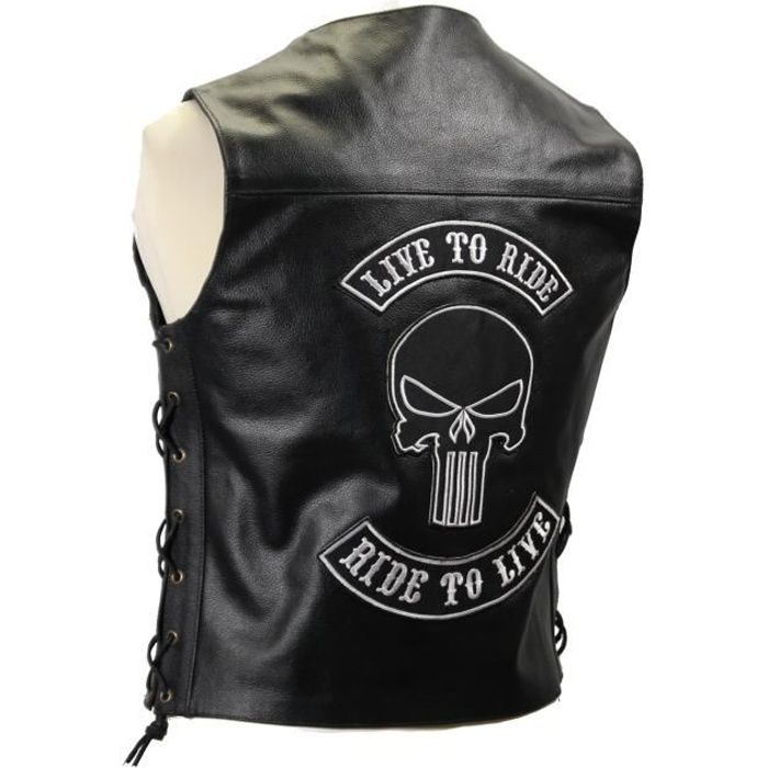 Gilet sans manches cuir Skull RIDE TO LIVE