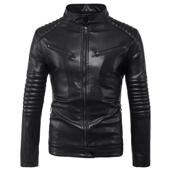 Blouson Cuir Moto Homme Noir