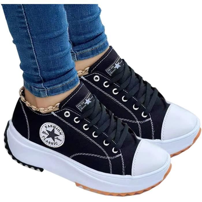 2022 Canvas Shoes Women Fashion Trainers, Femmes Plate-Forme Baskets Femme Chaussures Décontractées Compensées Formateurs