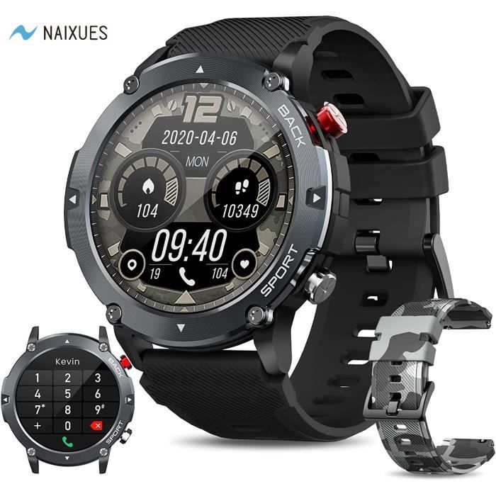 NAIXUES Montre Connectee Homme avec Appels Bluetooth Smartwatch Militaire IP68 Étanche avec SpO2 Sommeil Podometre 20 Modes Sportifs