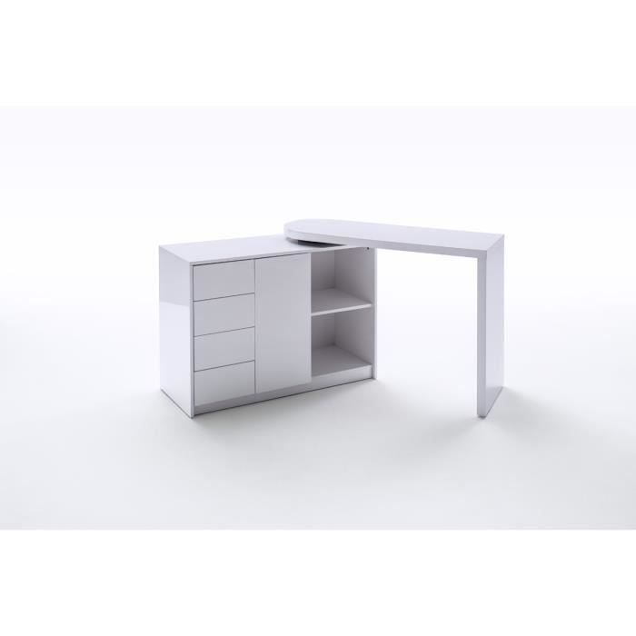 Bureau plateau pivotant coloris laque blanc brillant - L108 x H77 x P42 cm