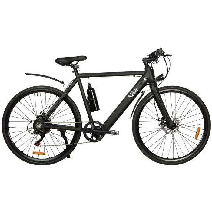 Vélo électrique 28'' - Velair - Shimano 6 vitesses - Freins à disques - Autonomie 40 km - Cadre aluminium - Noir