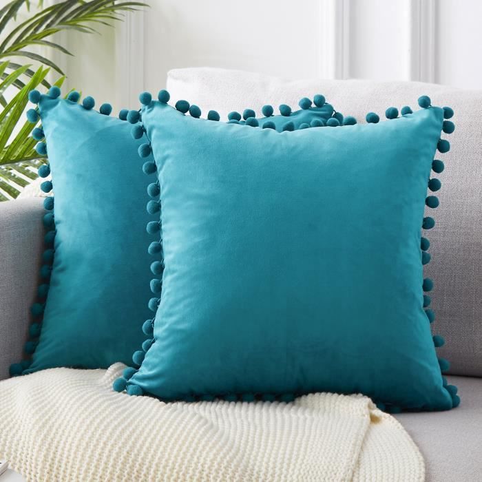 2pcs Housse de Coussin Noël 50x50cm - décoratif Canapé Salon Chambre - Turquoise en Velours Doux - Topfinel