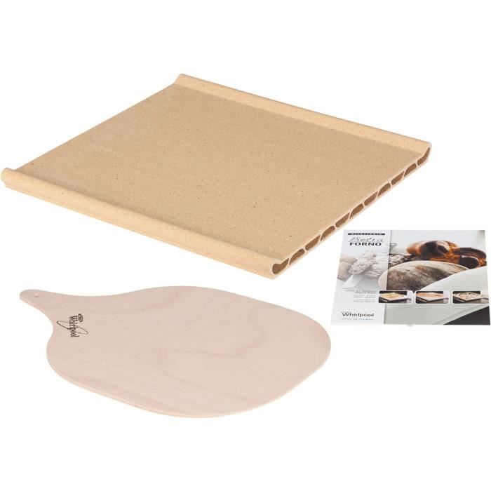 WPRO PTF100 Pierre à pizza : contient une plaque en terre cuite, une pelle d'enfournement en bois et un livret de recettes