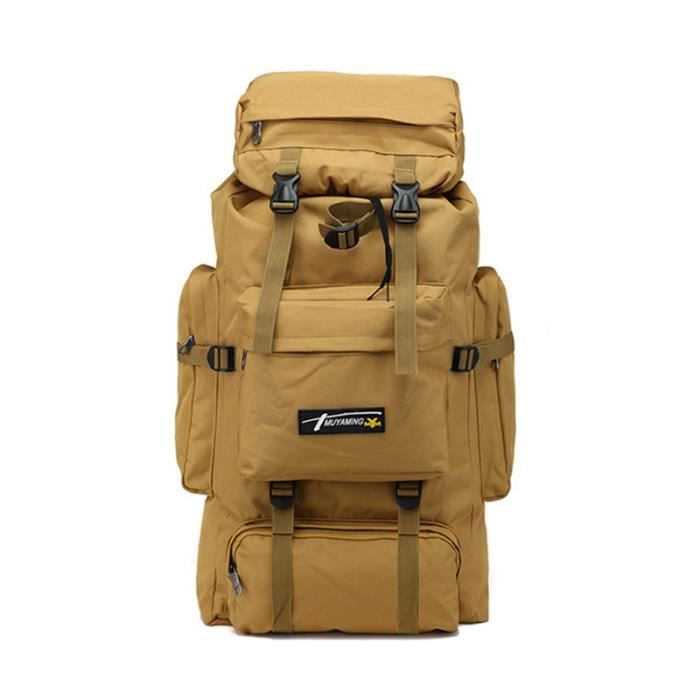 Sac A Dos de Randonnée 70L Multi-Poches Imperméable Activités Extérieurs Kaki