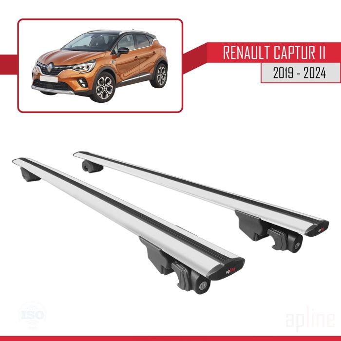 Compatible avec Renault Captur II 2019-2024 HOOK Barres de Toit Railing Porte-Bagages de voiture Avec verrouillable Alu GRIS