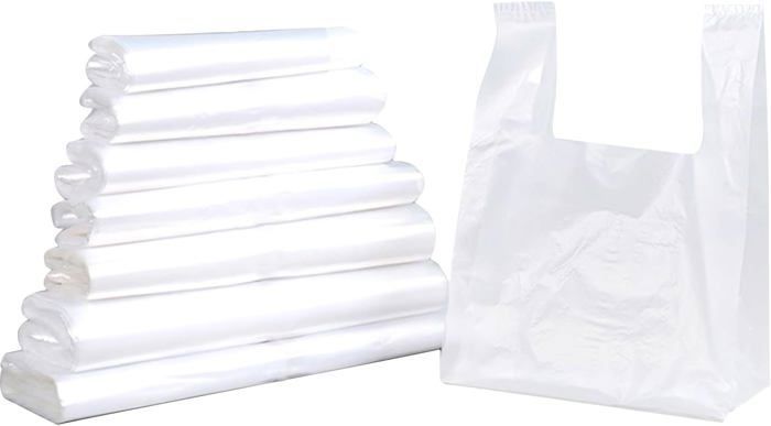 100 Sacs Bretelles Réutilisables 30x14x54cm - Plastique Blanc 50 Microns, Conformes Législation