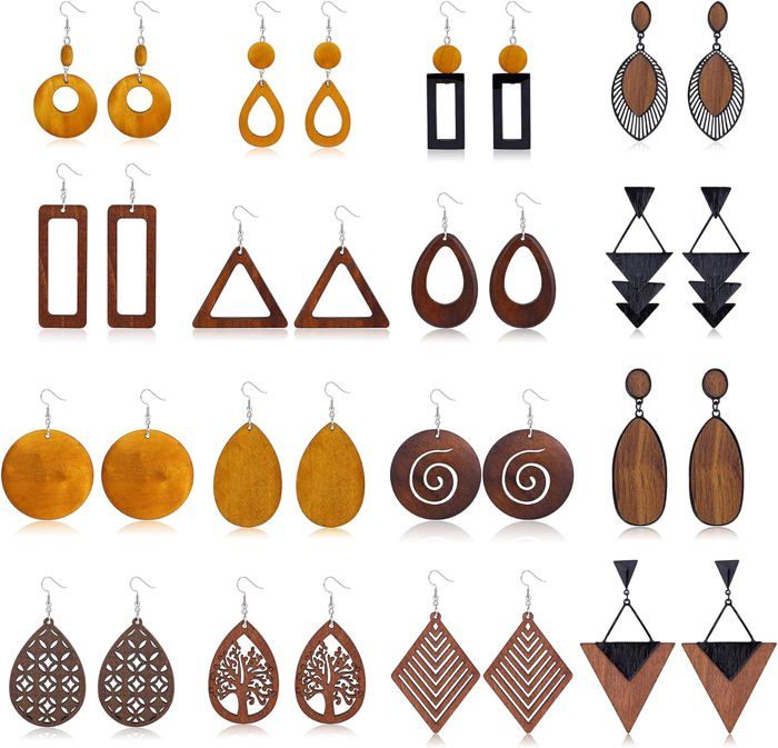 NBEADS 30 Paires Boucles D'Oreilles En Bois, 5 Styles Fleur Coeur