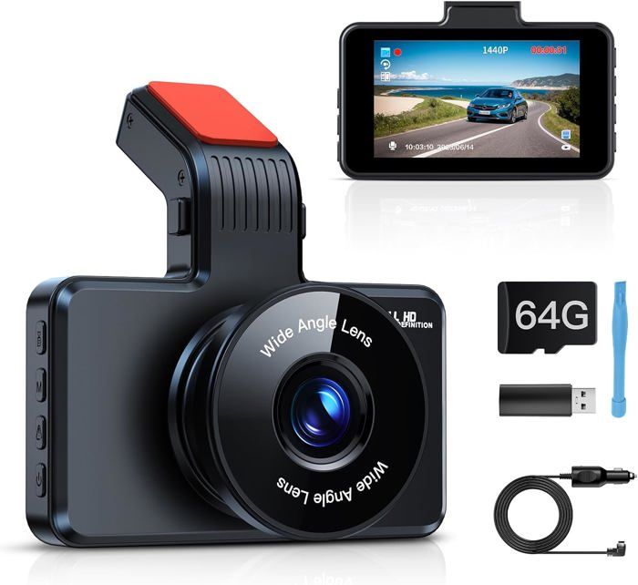 Dashcam 3 Canaux 1080P - Avant/Arrière/Intérieur - Carte SD 32GB Incluse