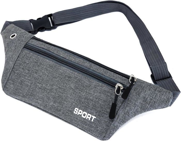 Pochette Ceinture Banane Unisexe - 4 Fermetures éclair - Noir/Bleu Royal - Sport/Course/Vélo