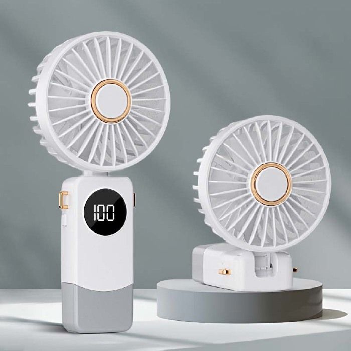 Mini ventilateur portable rechargeable par USB, ?cran ? LED?5 vitesses, blanc